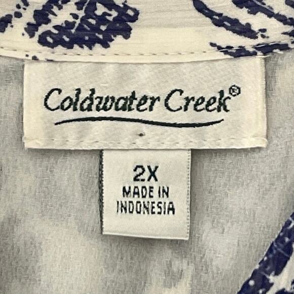 Coldwater Creek Button Down Blouse Womens Size 2X Blue White Work Church Travel - Picture 13 of 15